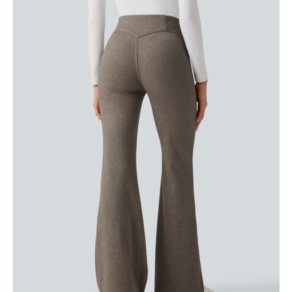 NWT | High-Waist Flared Knit Pants - Taupe - Picture 2 of 8